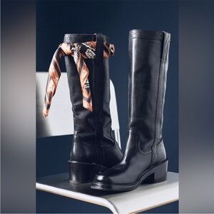 Frye Kate Pull On Boots Block Heel in Black Volterra Leather Womens Size 6.5 NEW